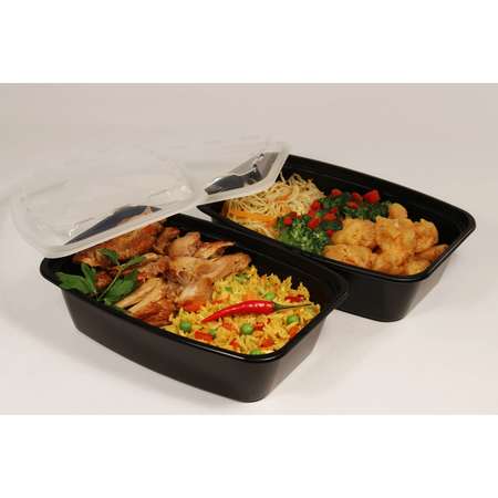 Cubeware Cubeware 38 oz. Rectangular Container Black Base With Clear Lid, PK150 CR-938B